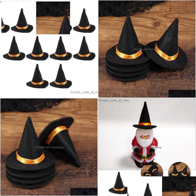 10 pieces of halloween mini witch hats handmade felt wine bottle caps dining table decorations hats holiday performances party props