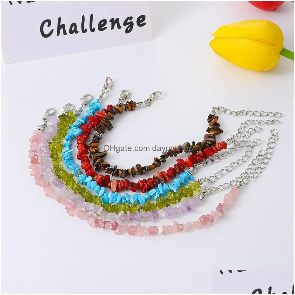 ins style natural gravel crystal stone beads strands bracelet colorful bohemian style jewelry