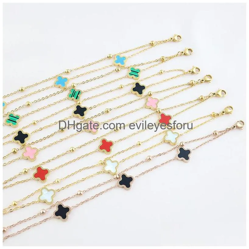 18k gold plated classic four-leaf clover anklets designer jewelry elegant mother-of-pearl for high quality fashion accessories