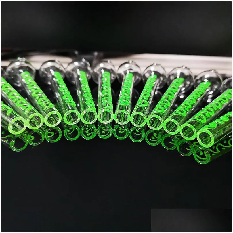 4.1 inch length colorful luminous green glass oil burner pipes glow in the dark handmade thickness glass cool gifts for smokers pyrex clear smoking tube