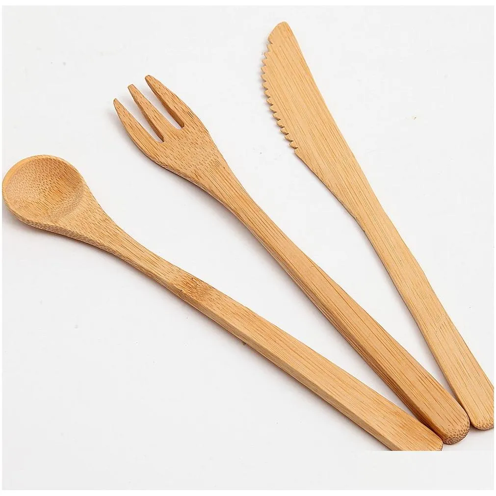  japanese style bamboo wooden cutlery set fork cutter cutting reusable kitchen tool 3pcs one set