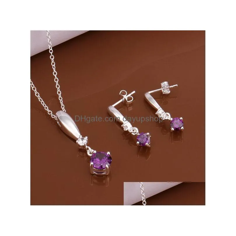 high grade 925 sterling silver piece sapphire jewelry sets dfmss535 brand new factory direct sale wedding 925 silver necklace earring