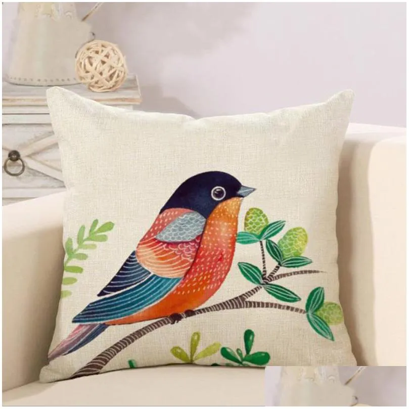 Hand Painting Birds Cushions Covers Pillowcase Bird Tree Cushion Cover Sofa Couch Throw Decorative Linen Cotton Pillow Case Present