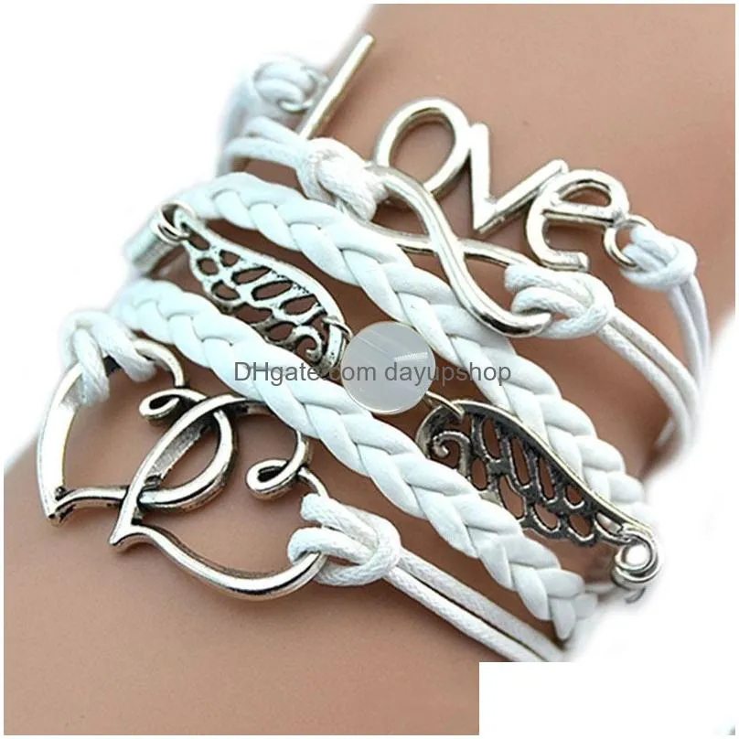 fashion womens 20pcs/lot retro bangle leather bracelet multi-layer woven lovely love wings charm party gift