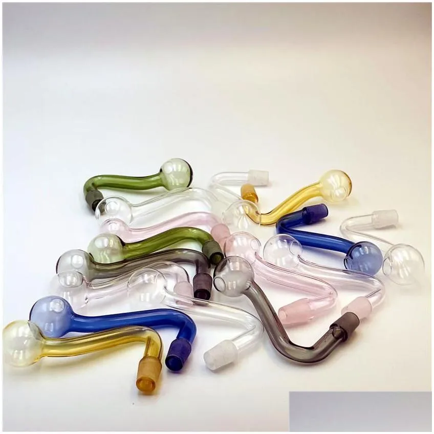 colorful 10mm male joint glass bowls pyrex glass oil burner pipe tobacco bent bowl hookah adapter thick bong pipes clear blue green yellow pink smoking shisha