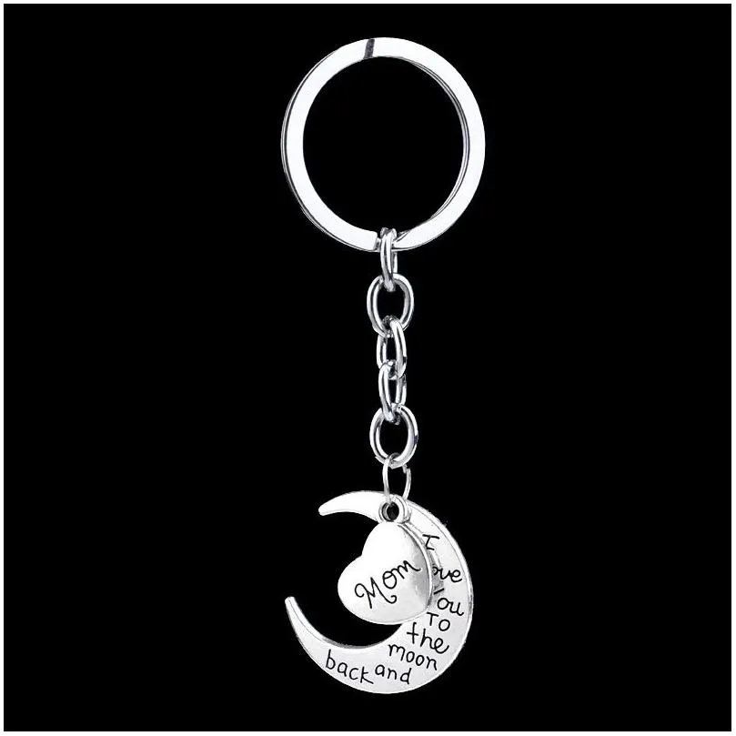 I Love You to the Moon and Back Heart keychain Family Member Letter Grandma Grandpa Son Dad mom sister Key ring bag hangs fashion