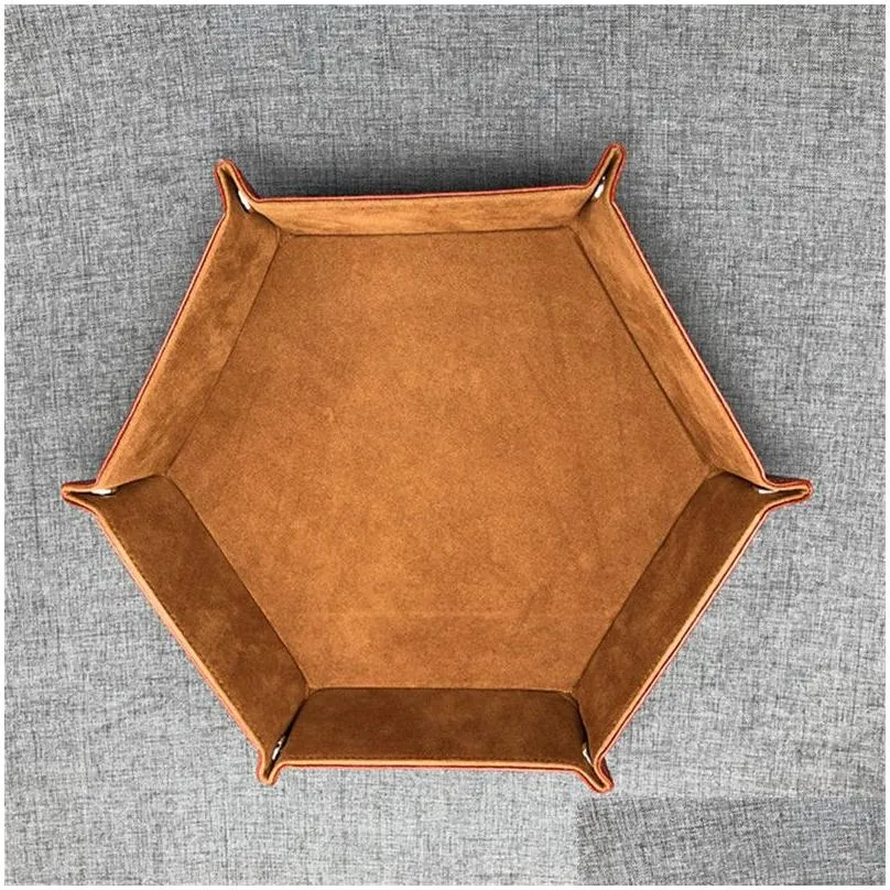 Foldable Hexagon Dice Tray Decorative Dice Box For RPG DnD Games Dice PU Leather Storage Decorative Dish