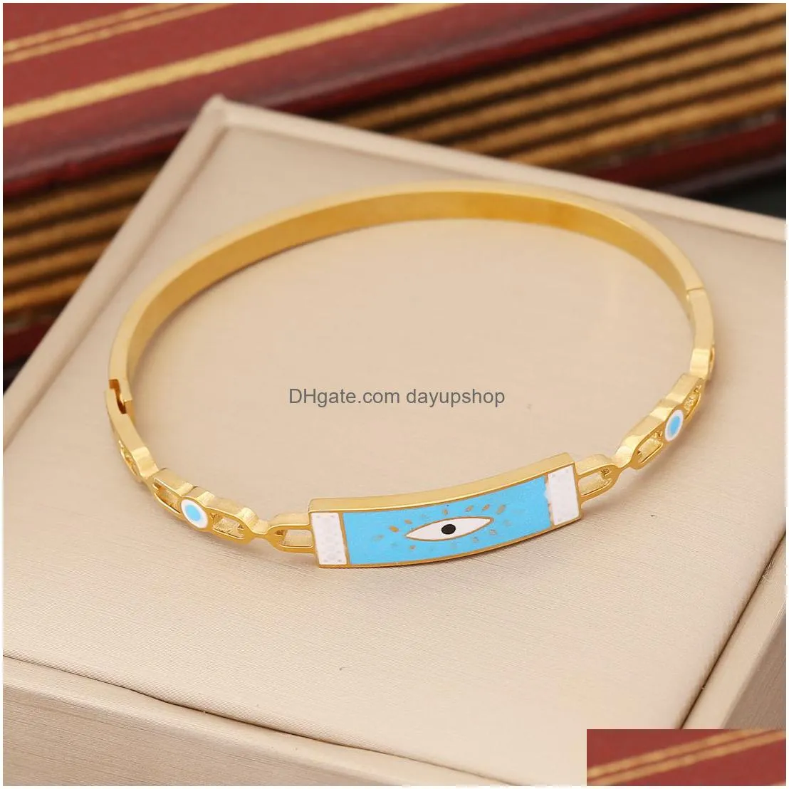 luxury brand 18k gold evil eye clover bangle ins style stainless steel bracelet for women gift