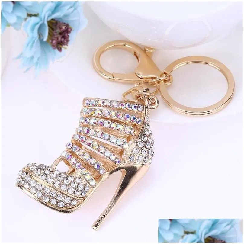 Crystal High Heels Shoes Key Chains Rings Shoe Pendant Car Bag Keyrings For Women Girl KeyChains Gift