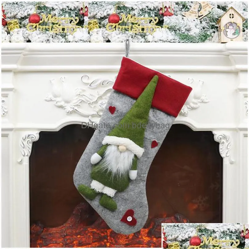 christmas gift socks plush christmas santa stocking with hanging rope for xmas tree ornament decorations gift eec2702