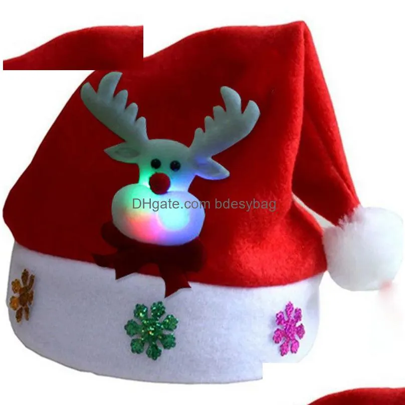 led light christmas hat santa claus hats snowman bear deer cap luminous xmas decoration festival party supply for kids adults