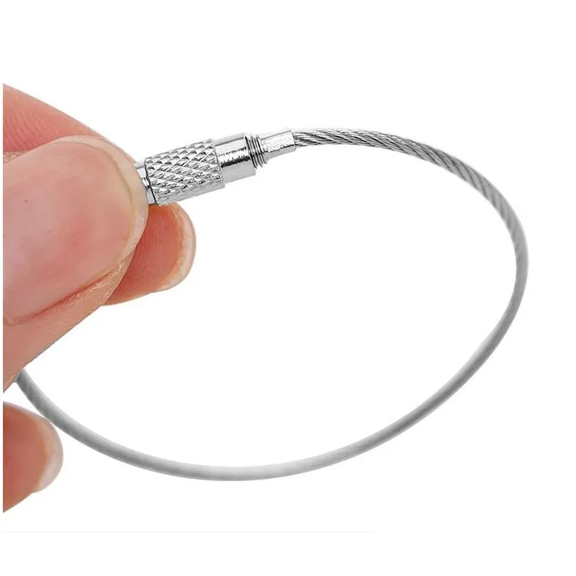 Screw Locking Stainless Steel Wire Keychain Cable Rope Key Holder Keyring Key Chain Rings Cable Outdoor Hiking Keychains