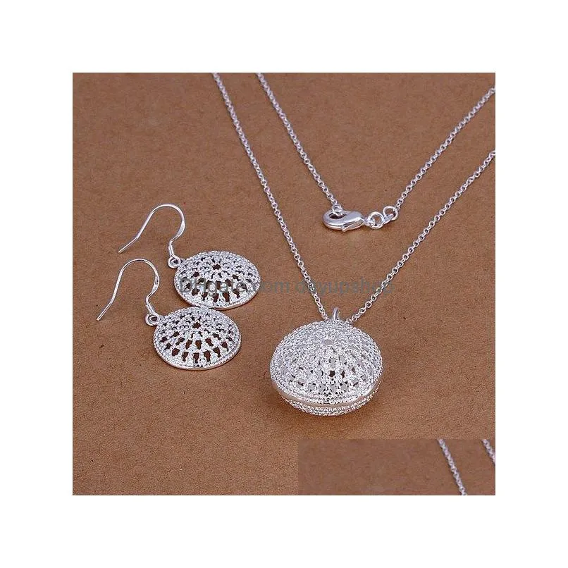 high grade 925 sterling silver pendant earrings round package jewelry set dfmss202 brand new factory direct 925 silver necklace