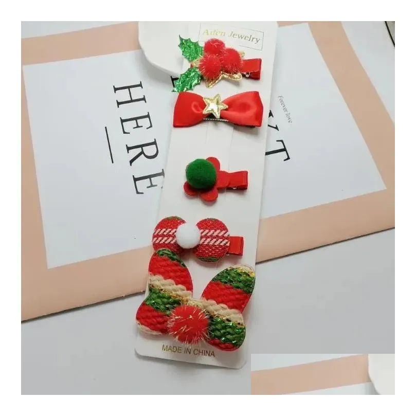 Pin 2024 Christmas Hair Hot Sales 5 Pcs / Set Cute Snowman Santa Claus Hair Card Girls Hair Clip Accessories in Stock 911