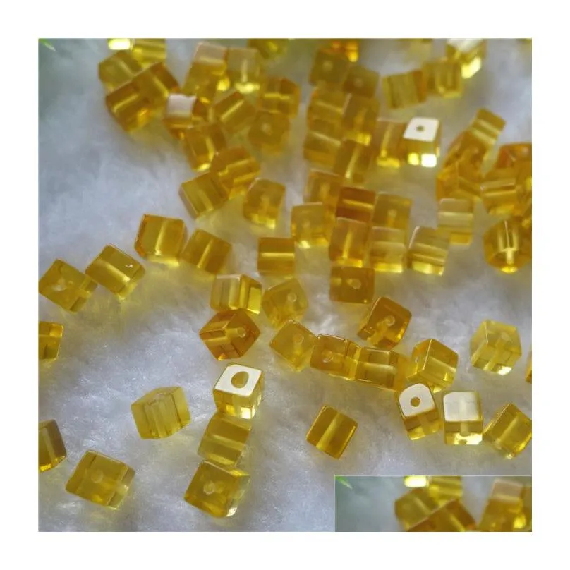 50pcs a lot square tube yellow quartz synthetic citrine crystal with through hole loose gemstone for diy jewelry pendant bracelet