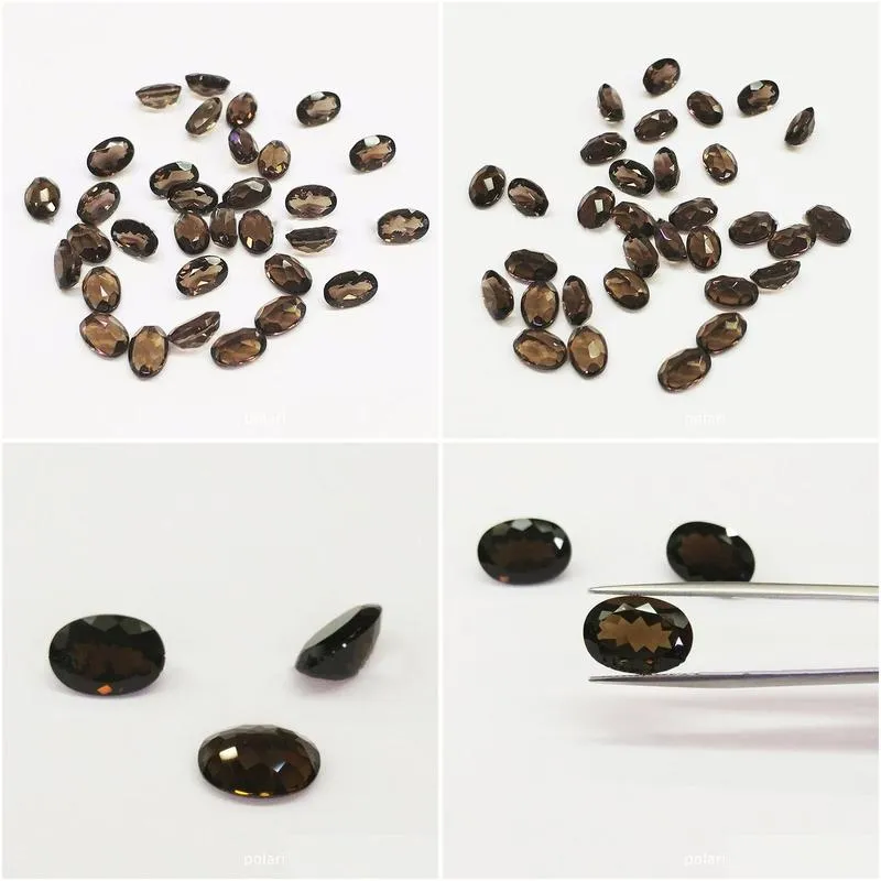 loose gemstones oval shape 3x5-6x8mm trillion facet cut high quality 100% authentic natural smoke quartz crystal for jewelry making