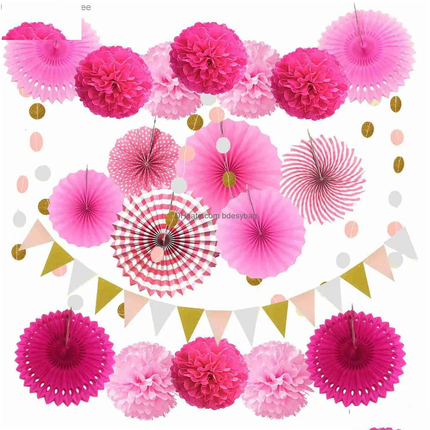 other festive party supplies 21 pcs paper fans garland pom poms flowers christmas halloween decoration wedding baby shower birthday home decor 230504