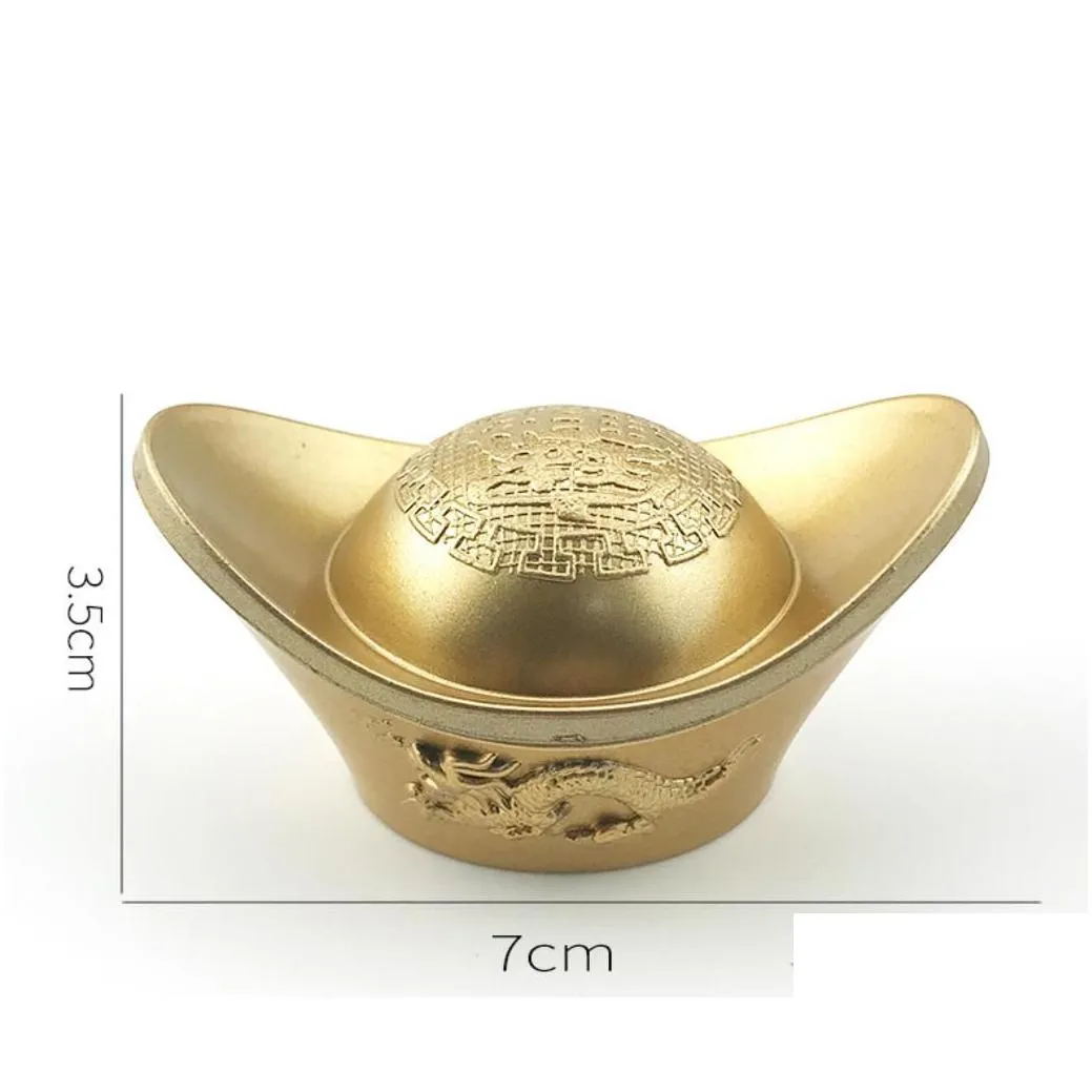 chinese gold ingot feng shui golden plated plastic wealth lucky money stone home office decor ornament pirate treasure hunt props