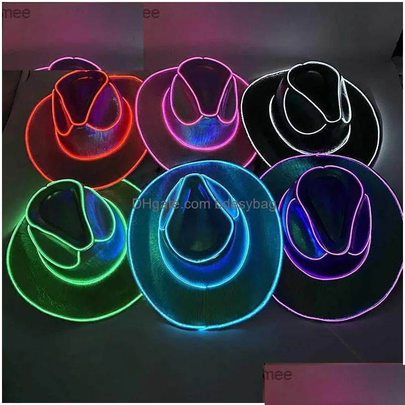 wireless disco glow led bride  hat glow bar hat single party supplies flashing neon light western  hat z230809