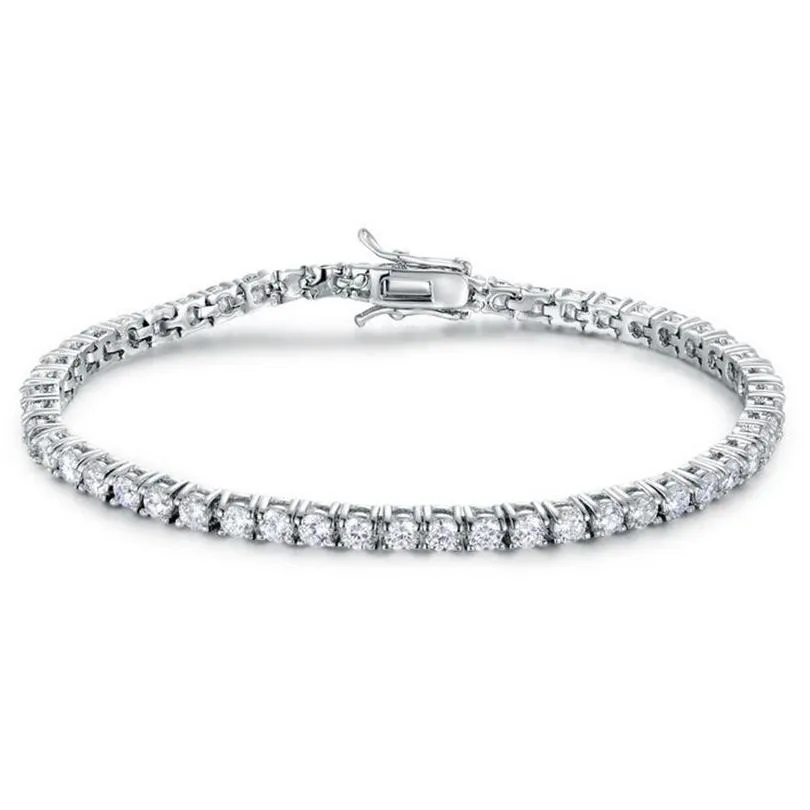best quality 4a entire 3mm/4mm cz tennis bracelet in real solid 925 sterling silver classial jewelry 2pcs/lot
