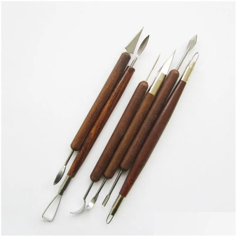 6pcs clay sculpting set wax carving pottery tools sculpt smoothing polymer shapers modeling carved tool wood handle set merry