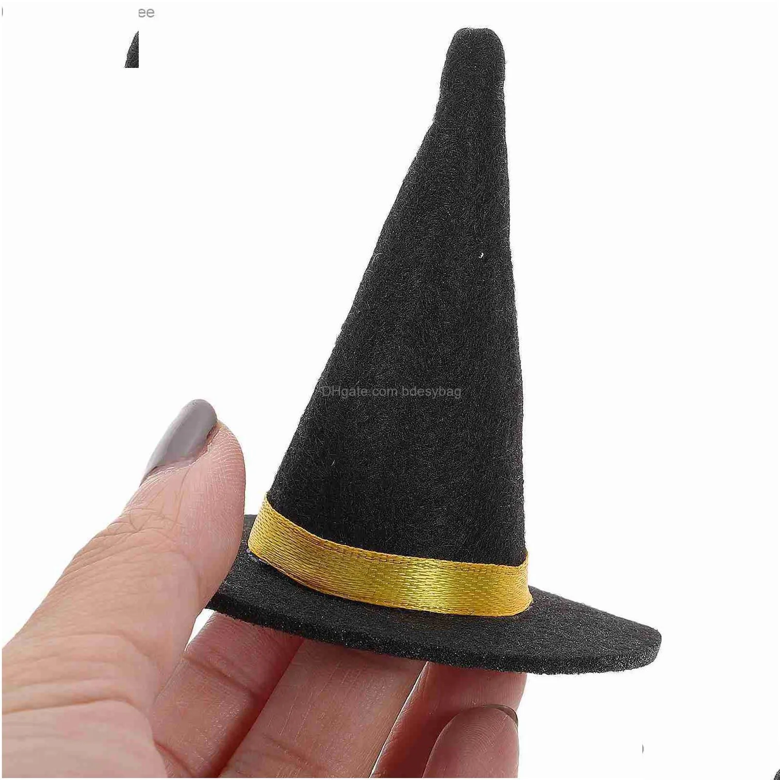 6-piece witch hat bottle halloween hatsmini decorative lid small straw hat lid party doll mini hat felt table decoration z230809