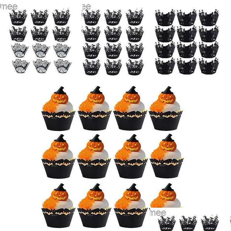 other festive party supplies 12pcs halloween decoration cupcake wrapper cup muffins horror pumpkin witch bat cake toppers for home decor