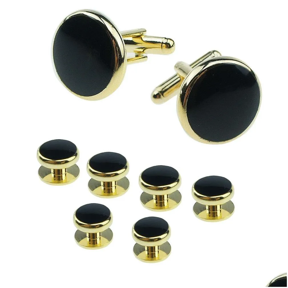 Mens Cufflinks and Studs Set Tie Clasp Cuff Links 8PCS in Gift Box Shirts Classic Match for Business Wedding Formal Suit Imitation Rhodium & Gold