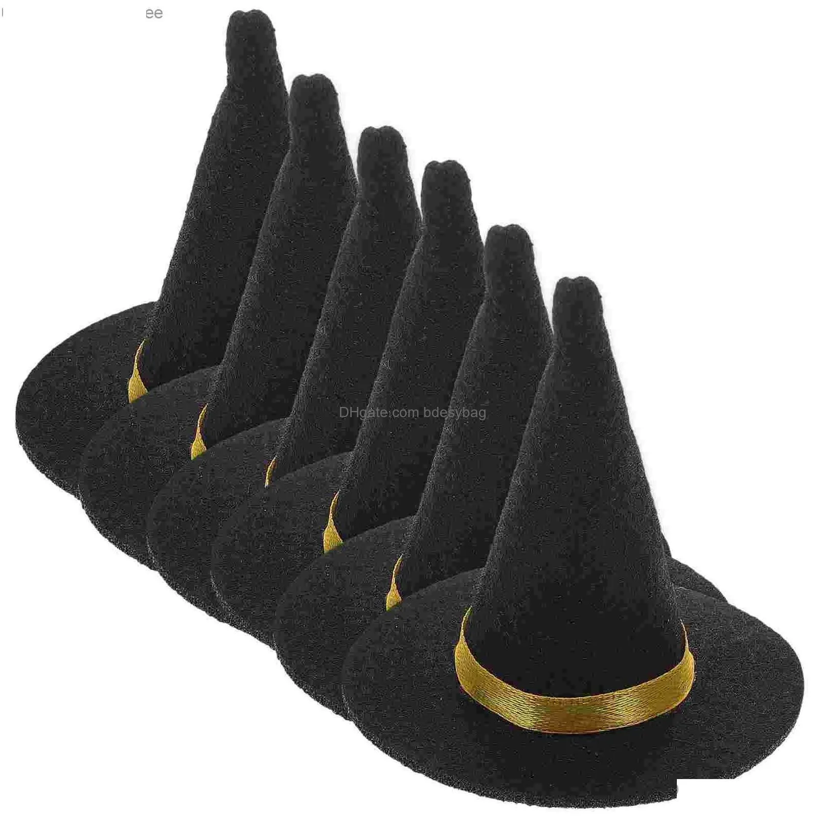 6-piece witch hat bottle halloween hatsmini decorative lid small straw hat lid party doll mini hat felt table decoration z230809