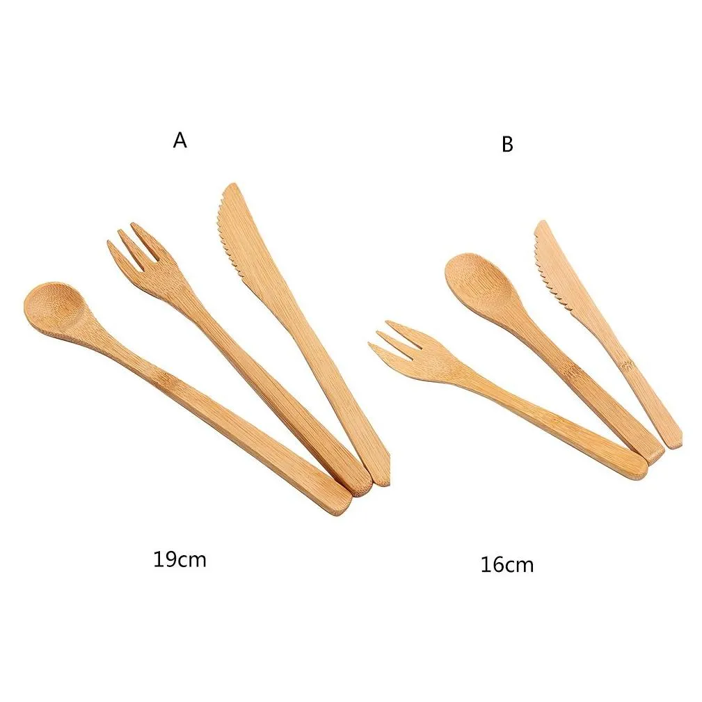  japanese style bamboo wooden cutlery set fork cutter cutting reusable kitchen tool 3pcs one set