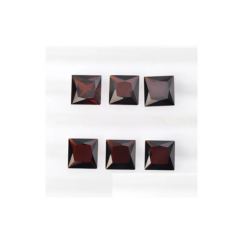 30pcs/lot princess square shape 3*3-5*5mm facet machine cut factory wholesale chinese natural garnet crystal loose gemstone for jewelry