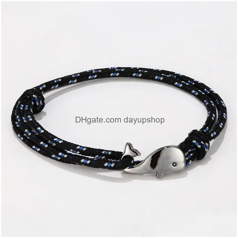 cute black whales charm paracord bracelets summer beach jewelry for lovers gift