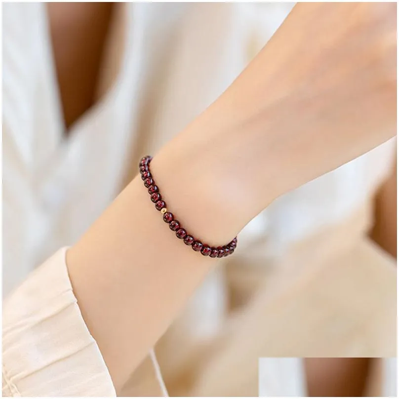 natural garnet 4-6mm round bead bracelet with 3mm 18k gold filled ball for lady jewelry accessories adjusted with elastic string ready stock dropshipping 2pcs a