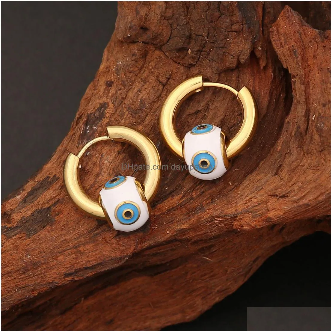 colorful enameled evil eye beads charm earring 18k gold plated stainless steel earrings jewelry for women gift