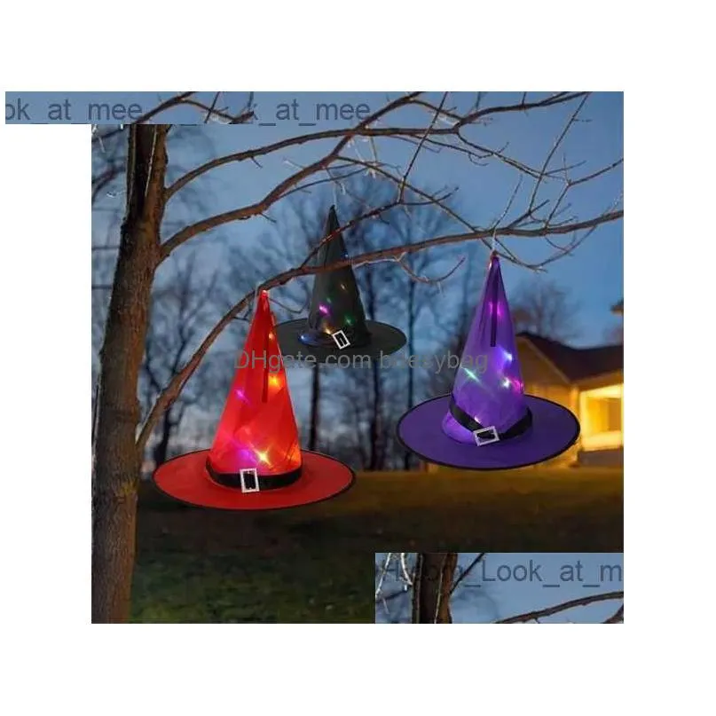 meidding halloween decoration for home garden witch hat light led glowing hat halloween party decor garden decoration outdoor y0730