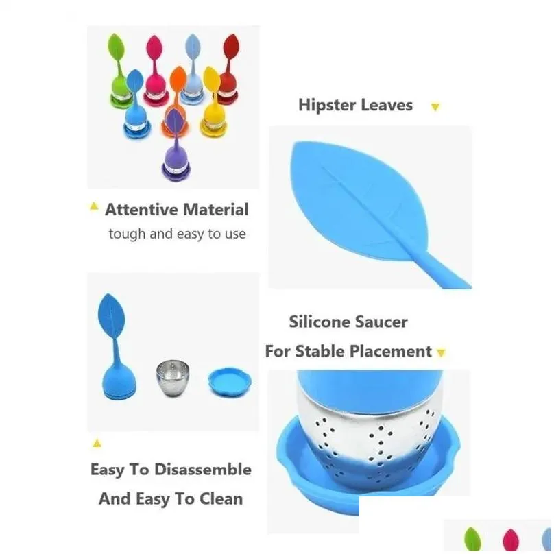 creative teapot strainers silicone tea spoon infuser with food grade leaves shape stainless steel infusers strainer filter leaf lid