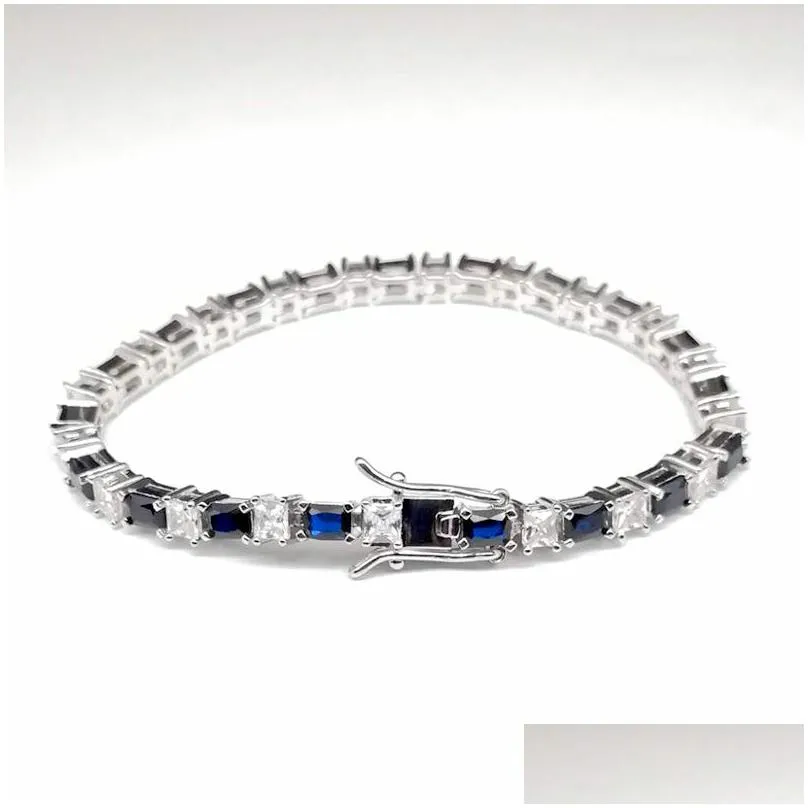 high quality 4a entire 3mm blue spinel tennis bracelet real solid 925 sterling silver classcial jewelry 1pc/lot