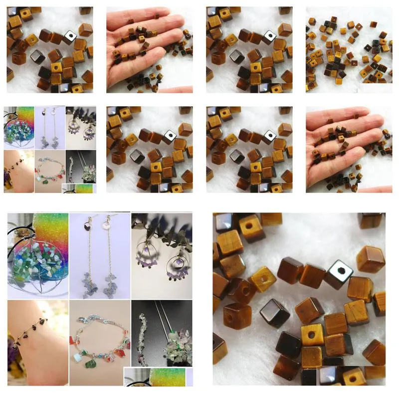 diy jewelry making loose beads natural tiger eye 4mm square cube with through hole gemstones 100pcs/lot