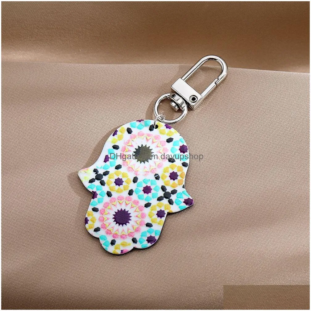 bohemian style vintage colorful pattern fatima hand evil eye key rings keychain decorate jewelry