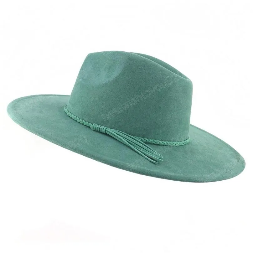 Classical Suede 9.5CM Wide Brim Fedora Hat For Women Men Church Jazz Hats Wedding Decorate Formal Dress Ca