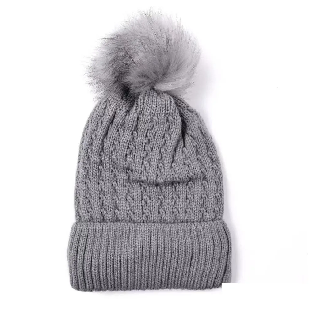 knitted hat pom pom fur ball beanies women winter warm wool knitting hat outdoor keep warm beanie caps party hats c249