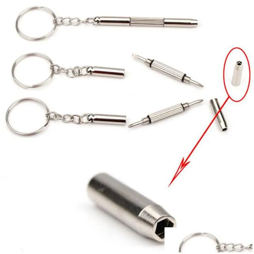 wholesale 3 in 1 aluminum steel eyeglass screwdriver sunglass watch repair kit with keychain portable screwdriver hand tools