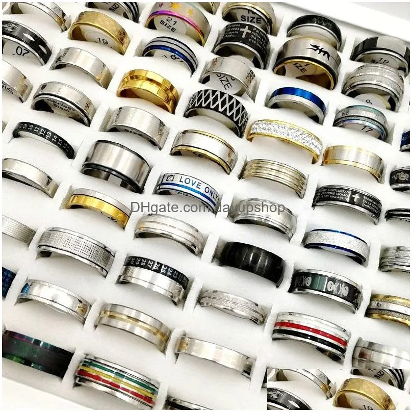 newest fashion 50pcs/pack mix styles stainless steel band ring titanium finger rings good fit mens and womens charm jewelry gift