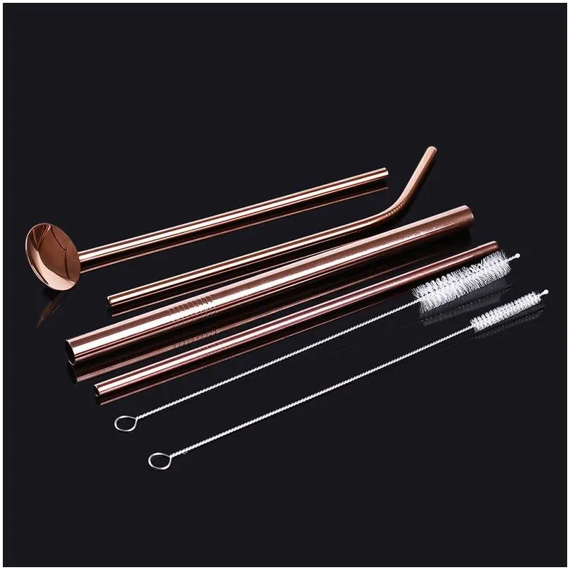 6pcsset reusable drinking straws stainless steel straw with cleaner brush straight bent drinking straws with box bar accessory