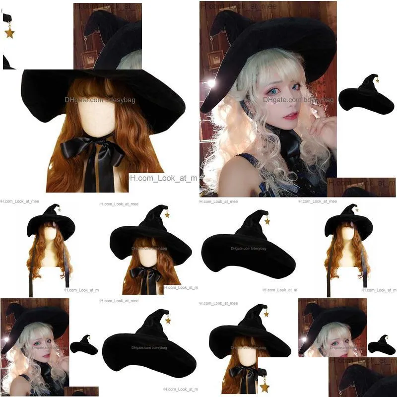adult halloween witch hat role play large black costume velvet corner hat with string band z230809
