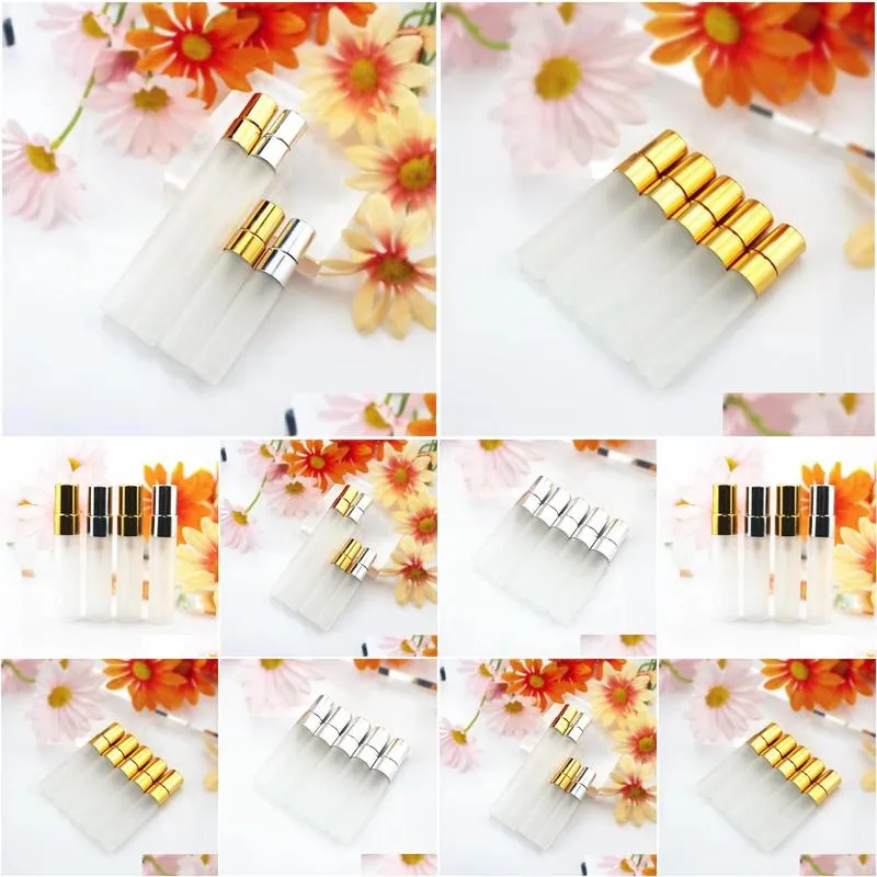 5ml 5ml thin frosting glass spray bottle travel perfume portable bottle with gold silver atomizer refillable aluminium pump c295