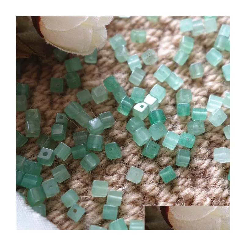 loose beads cube natural green aventurine 4mm square with through hole gemstones for jewelry making diy 100pcs/lot