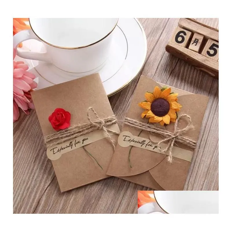 creative greeting cards diy vintage kraft paper hand made dried flower thank you cards flower card for birthday valentines christmas