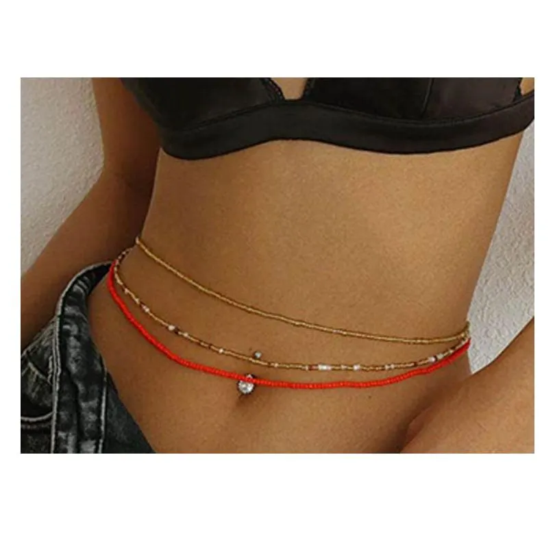 Boho Style Beads Waist Chain Elastic Colorful Beaded Bikini Belly Chains Summer  Jewelry for Women Girls Wholesale Price