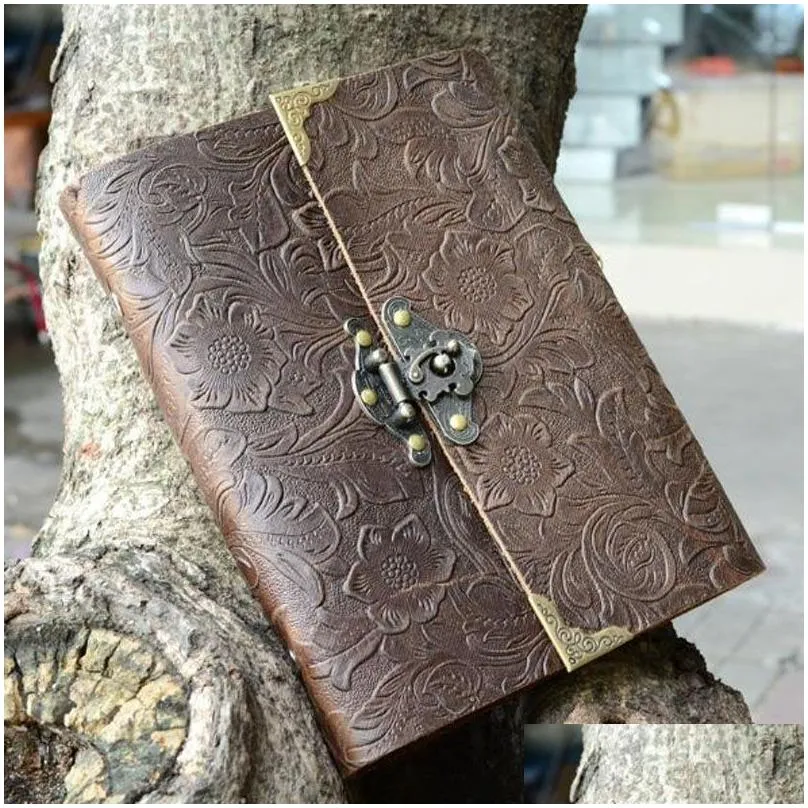 wholesale wholesale-authentic cowhide hardcover book diary password with lock notepad genuine leather european retro notebook 